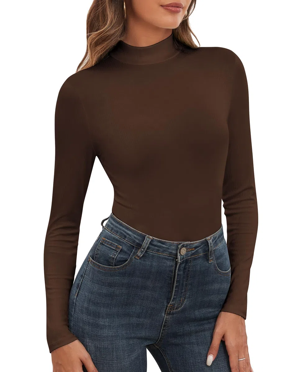 WOWENY Damen Rolli Stehkragen Langarmshirt Gerippt Rollkragenshirt Langarm Oberteil Unterziehrolli Elegant Basic Top