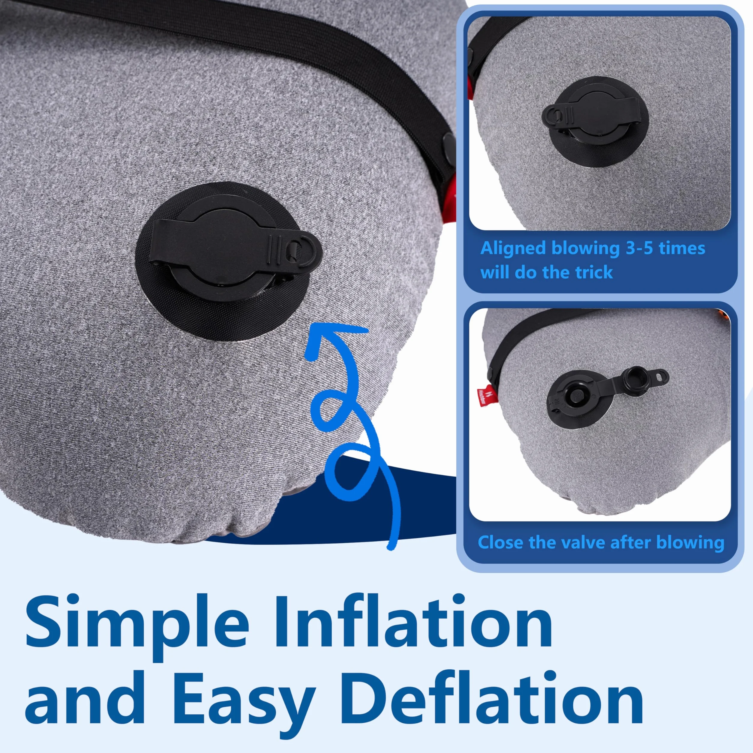 Hioutdoor Aufblasbares Kissen Kopfkissen für Camping mit Abziehbarem Kissenbezug Luftkissen Strand/Outdoor Ergonomisches Reisekissen Inflatable Travel Neck Pillow Bequemes Schlafkissen (Schwarz)