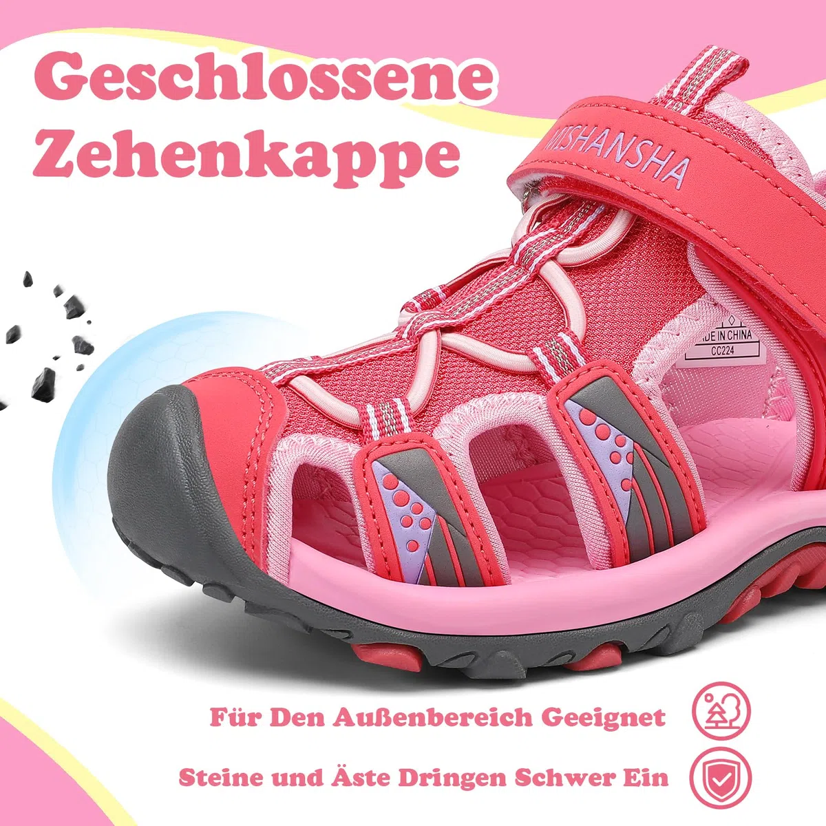 Mishansha Geschlossene Mädchen Sandalen Sommer Atmungsaktiv Gr.24-39 | Geschlossen, Kinder Sommerschuhe, Trekkingsandalen, Outdoor, Rutschfest