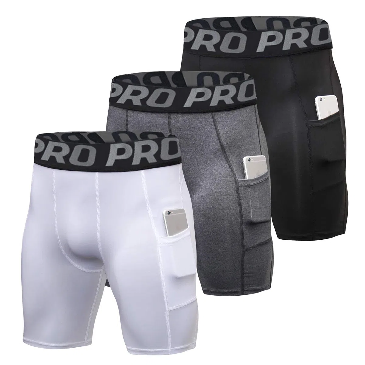 YUSHOW 1-3er Pack Kompressionsshorts Herren Kompressionshose Sporthose Kurz Schnell Trocknend Atmungsaktive Kurze Radlerhose Sommer Männer Laufhose Funktionsunterwäsche mit Taschen