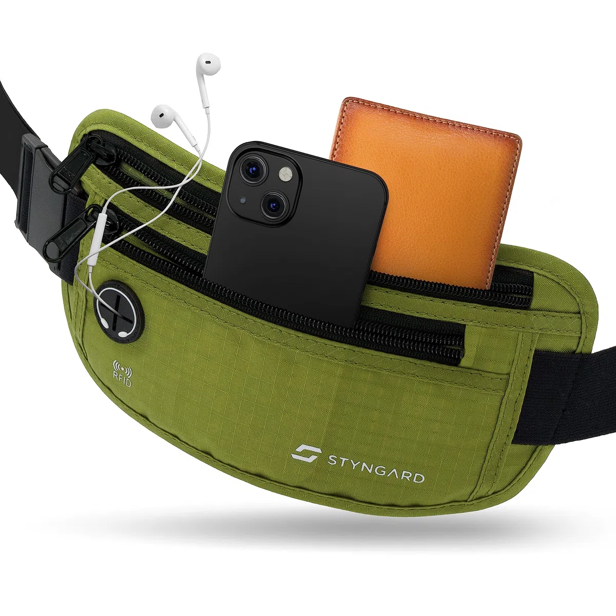 Flache Bauchtasche diebstahlsicher RFID Schutz - Geldgürtel zum Umhängen - Reise Bauchtasche mit Diebstahlschutz - Brustbeutel Damen und Herren Sport - STYNGARD - Modell Madrid