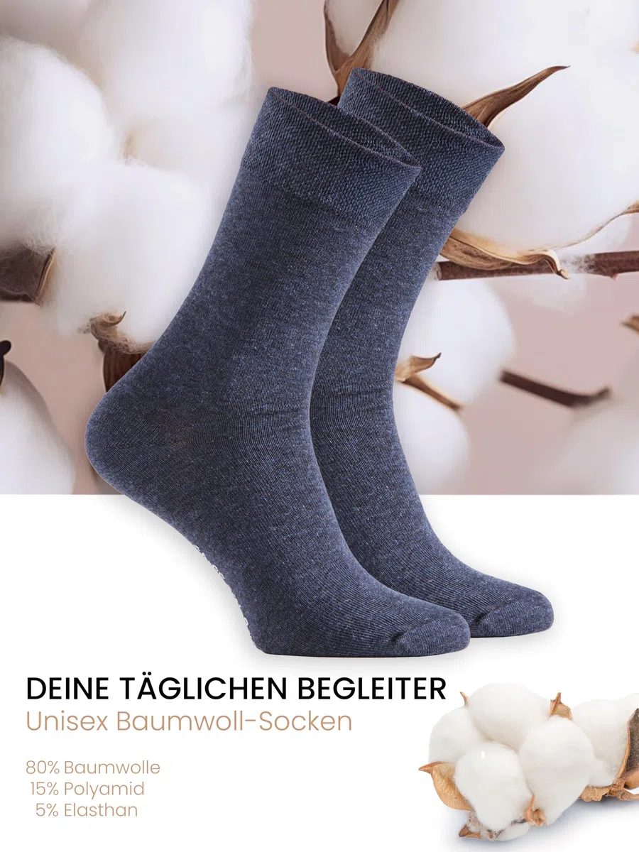 Cotton Prime Basic Socken Herren & Damen Baumwollsocken (10 Paar) Klassische Socken mit Baumwolle, Schwarz, Weiss, Anthrazit, Blau, Bunt, Grössen: 35-50