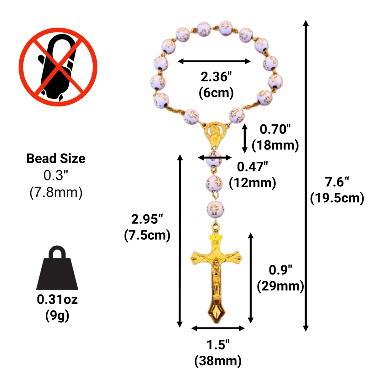 Reiserosenkranz mit einem Dekadenvolumen, handgefertigt und im Heiligen Land gesegnet, Rosenkranz mit Medaille und Kruzifix, Geschenkbeutel und Echtheitszertifikat
