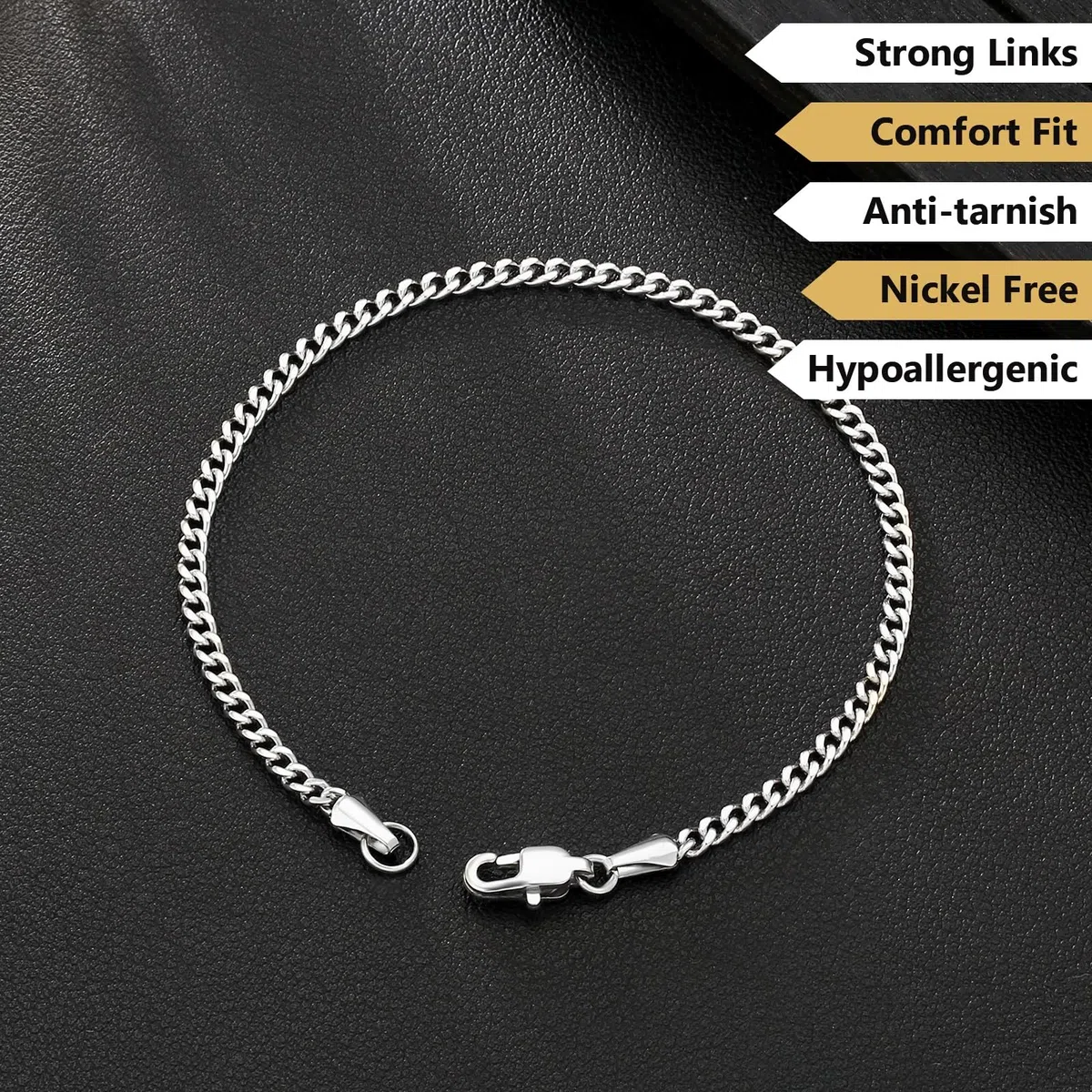 KRKC Herren Armband, 14K Gold Vergoldet/Silber Farbe 3/5/7/9mm Edelstahl Panzerkette Cuban Armband, Vatertag Geschenk Nickel-frei Rostfrei Armbänder für Männer Länge 17,8-22,9cm