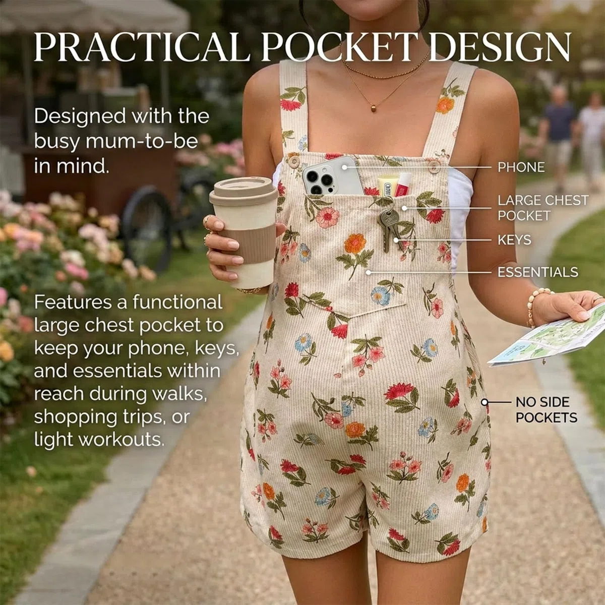 ENEN Umstandslatzhose Kurz Damen Sommer - Dünner Cord Umstands Jumpsuit mit Verstellbaren Trägern, Locker Maternity Overalls Ärmellos Schwangerschaftshose Kurz mit Taschen