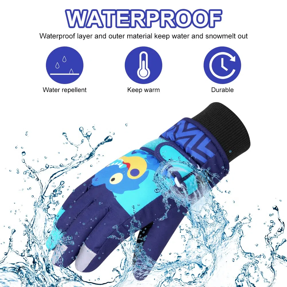 flintronic Kinder Skihandschuhe, Winter Skihandschuhe für Jahre Jungen Mädchen, wasserdichte und Winddichte Fleece Handschuhe mit verstellbaren Bündchen, für Snowboard Klttern Skifahren Radfahren