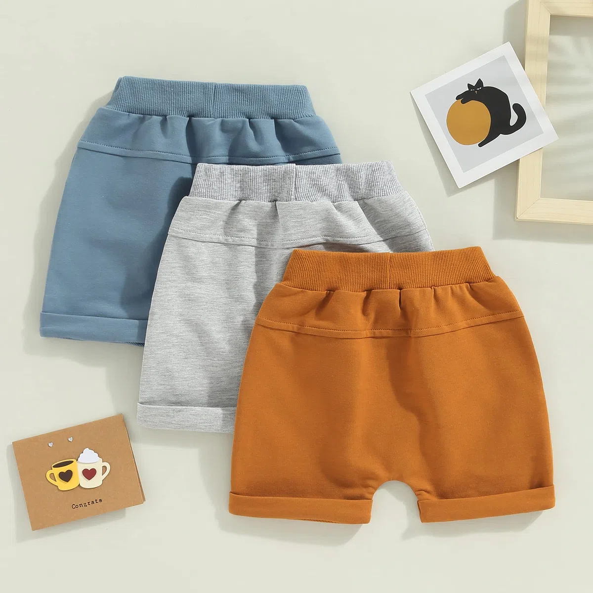 3er-Pack Unisex-Shorts für Neugeborene, Kleinkinder, Jungen, Kordelzug-Shorts, Baby-Jogger-Shorts mit Taschen, einfarbige Kordelzughose, Baby-Sommerkleidung