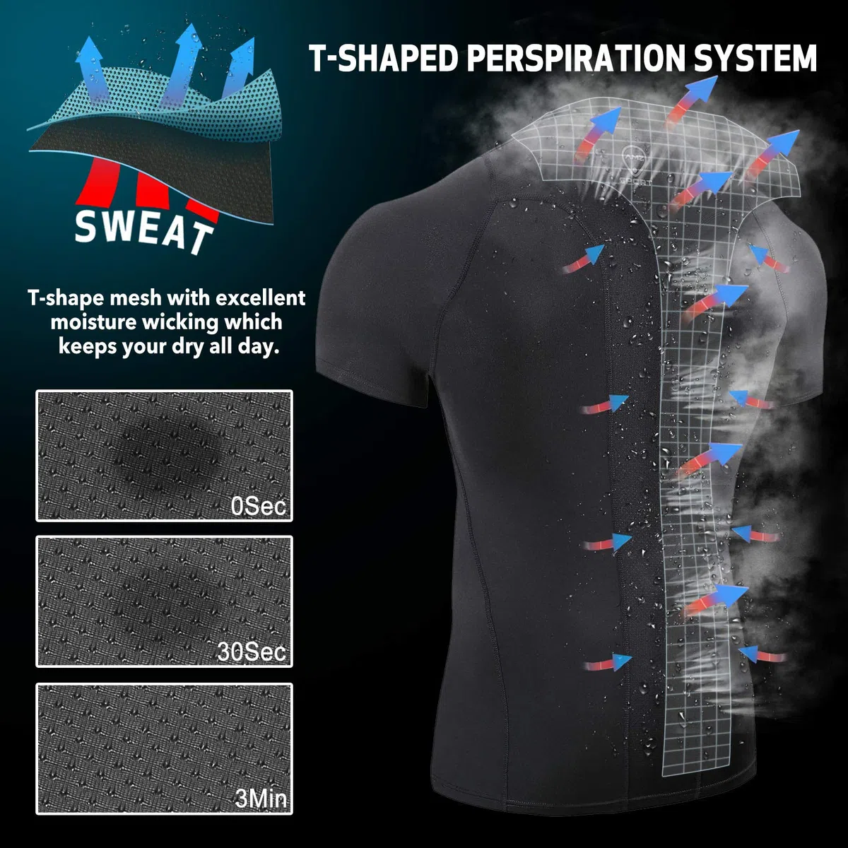 AMZSPORT 1/2 Pack Herren Kompressionsshirt Kurzarm Funktionsshirt Atmungsaktives Sportshirt Laufshirt Tshirt Fitness