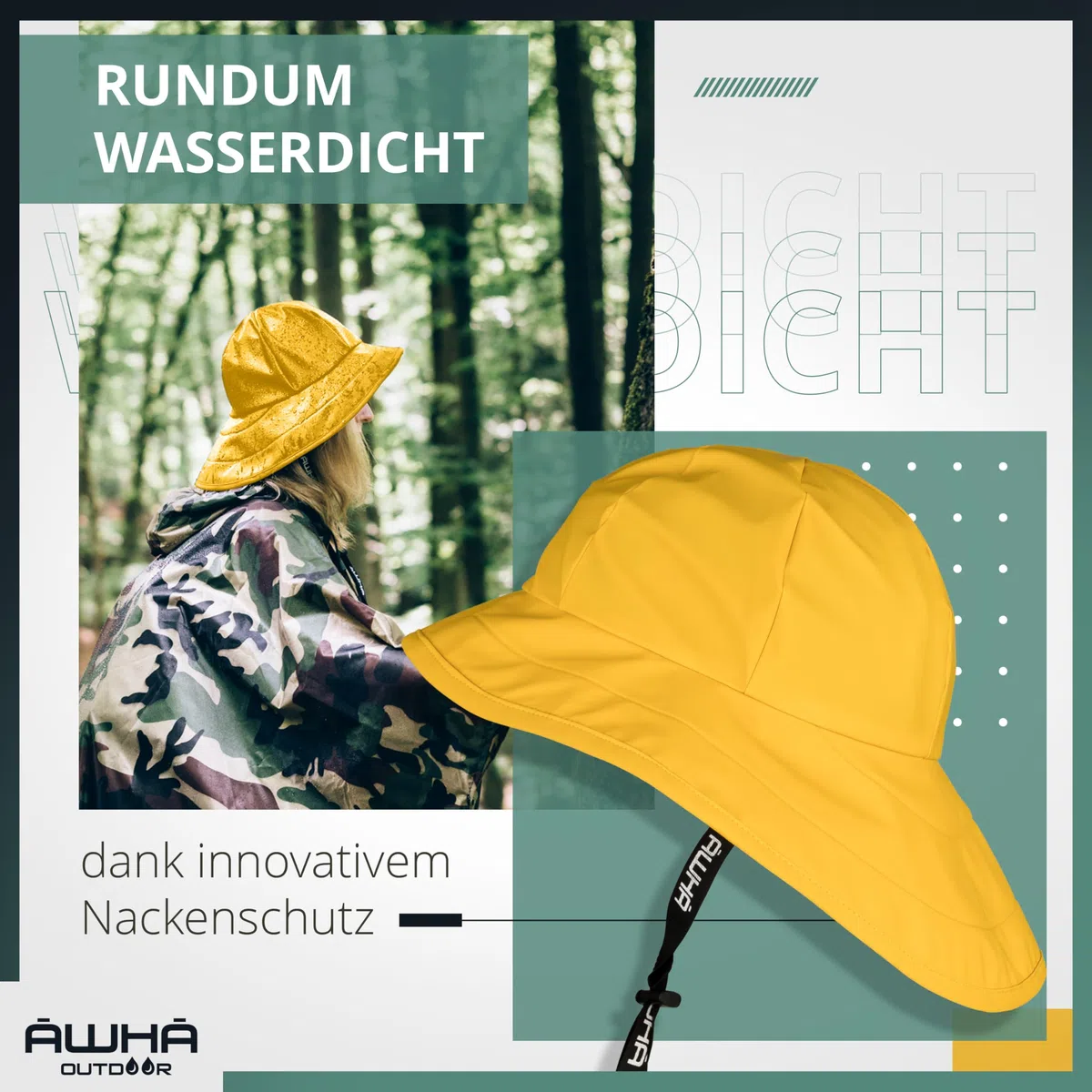 AWHA Südwester Regenhut Unisex - wasserdichte Mütze mit breiter Krempe und Ohrenklappen