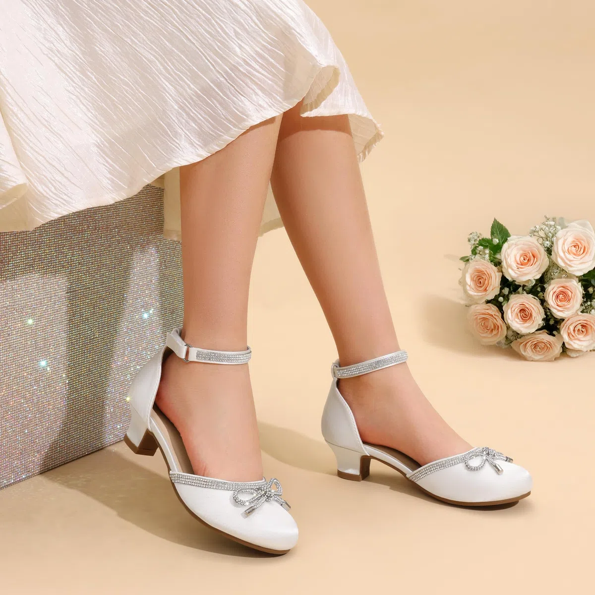 DREAM PAIRS Mädchen Prinzessin Schuhe Pumps mit Fesselriemchen Blumenmädchen Kleiderschuhe für Hochzeit, Party