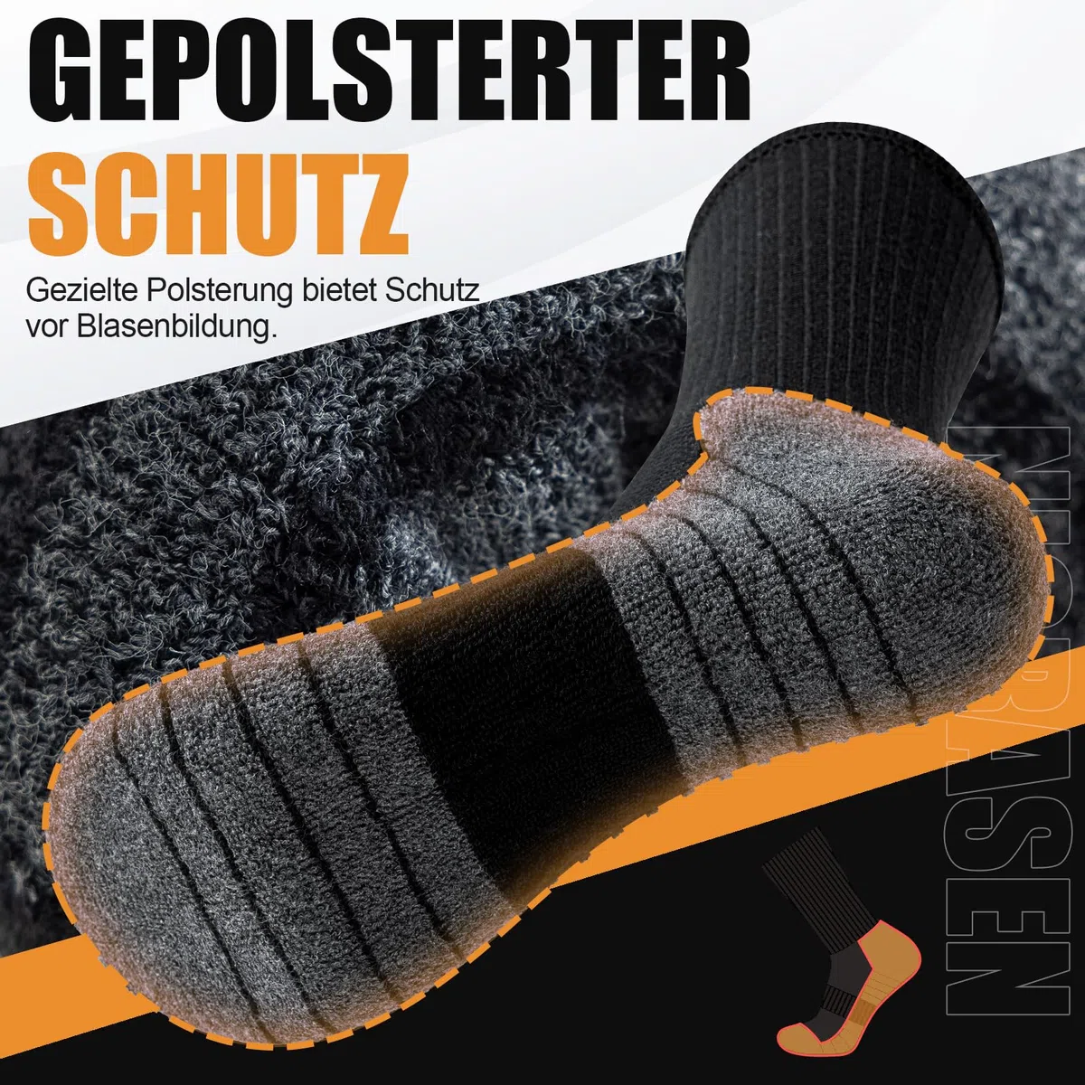 Niorasen Socken Herren Damen, 6 Paar Atmungsaktive Wandersocken Tennissocken Sportsocken, Baumwolle Gepolsterte Hochleistung Laufsocken Arbeitssocken, 43-46 39-42 35-38 47-50