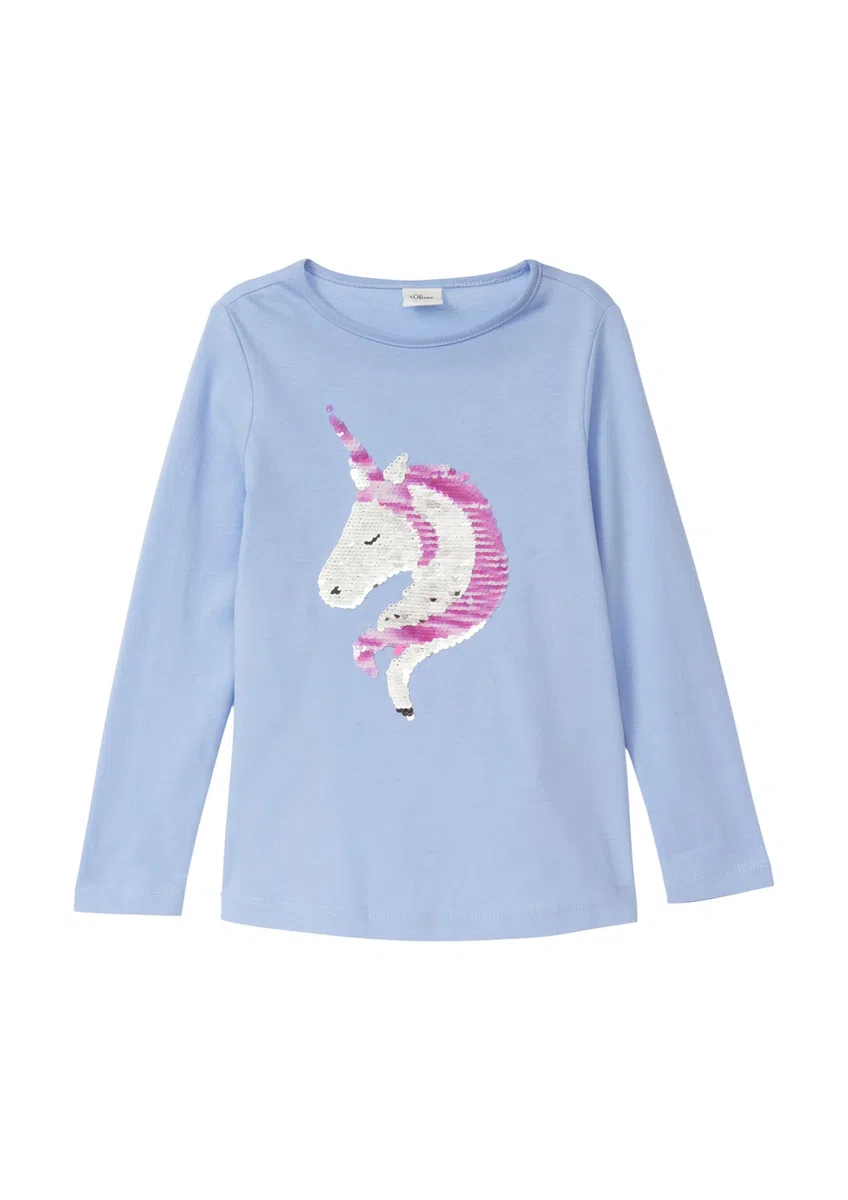 s.Oliver Mädchen Langarm-Jersey-Shirt mit Pailletten im A-Shape T-Shirt Langarm mit Pailletten
