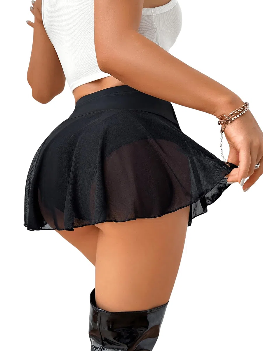 GORGLITTER Minirock Damen Sexy Kurz Hosenrock Sommer Shorts Mit Mesh Rock Party Rock Sehr Kurzer Rock Mit Tanga