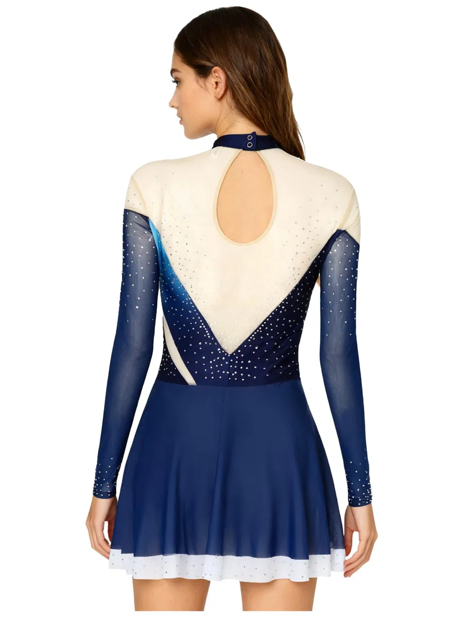 Eiskunstlauf Kleid Damen Glitzernde Kunstlaufkleider Mit Strass Lange Ärmel Eistanz Gymnastikanzug Wettkampf Show