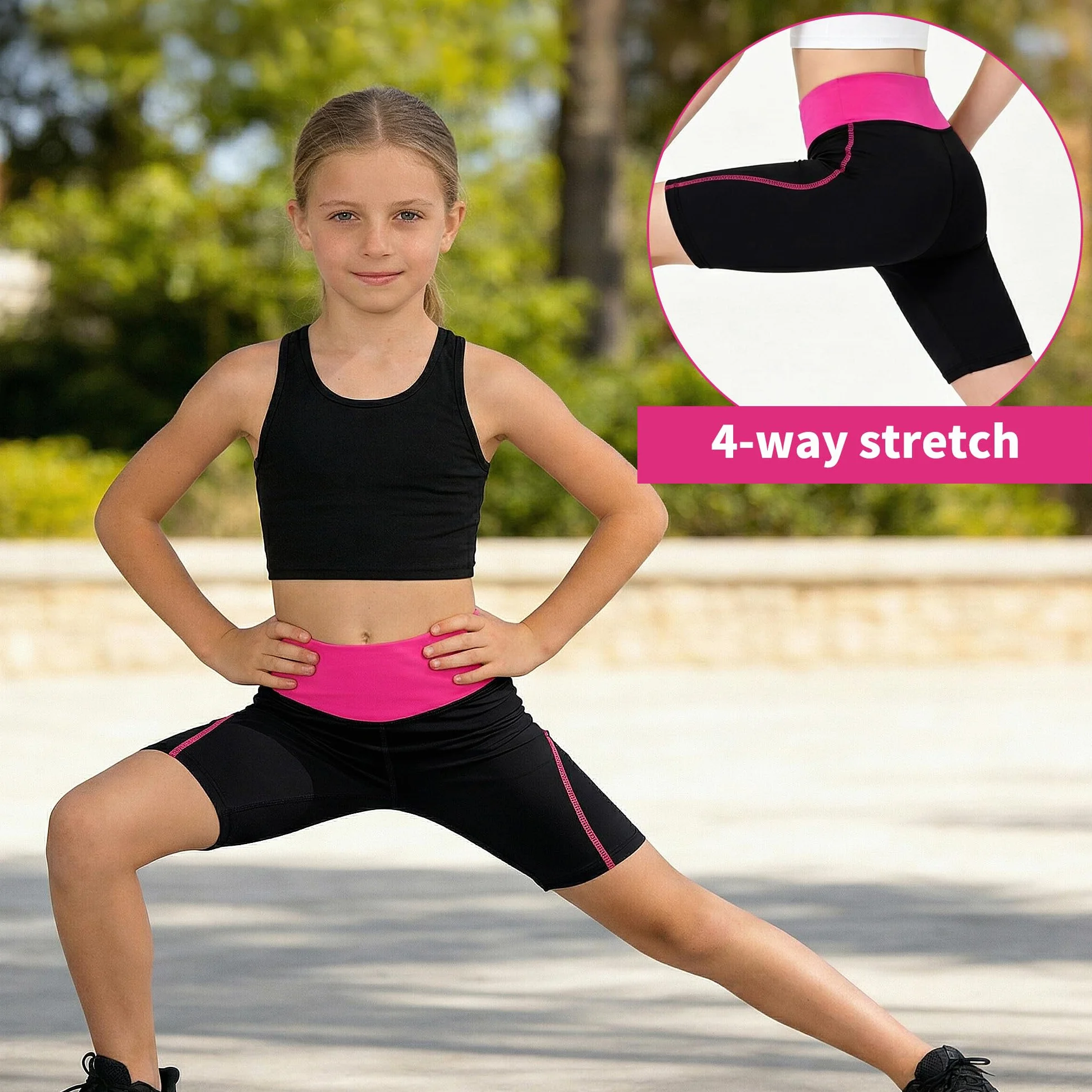 Radlerhose für Mädchen, 2er-Pack, Elastisch Activewear Shorts Sommer Turnhose Kurze Leggings Atmungsaktiv Sporthose Caprihose für Sport Gym Tanzen Gymnastik 4-13 Jahre