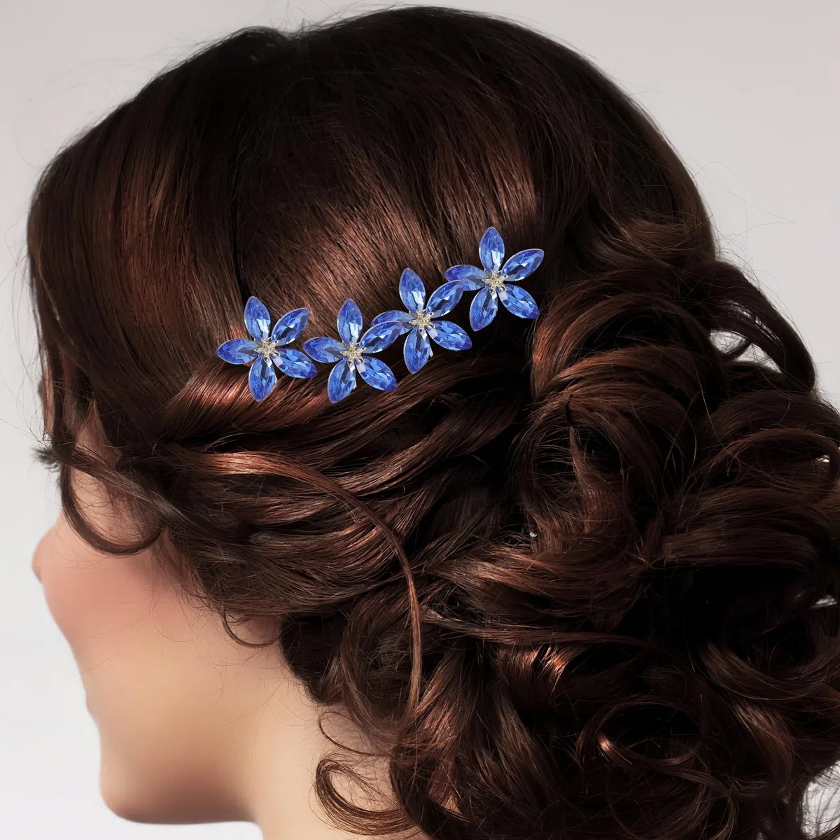 minkissy 4 Stück Blaue Haarnadeln Für Die Hochzeit U-förmige Haarstäbchen Haargabelnadel Haarklammern Zur Hochzeit Chignon-nadel Blumenhaarstab Legierung Braut Koreanische Version Haarteil