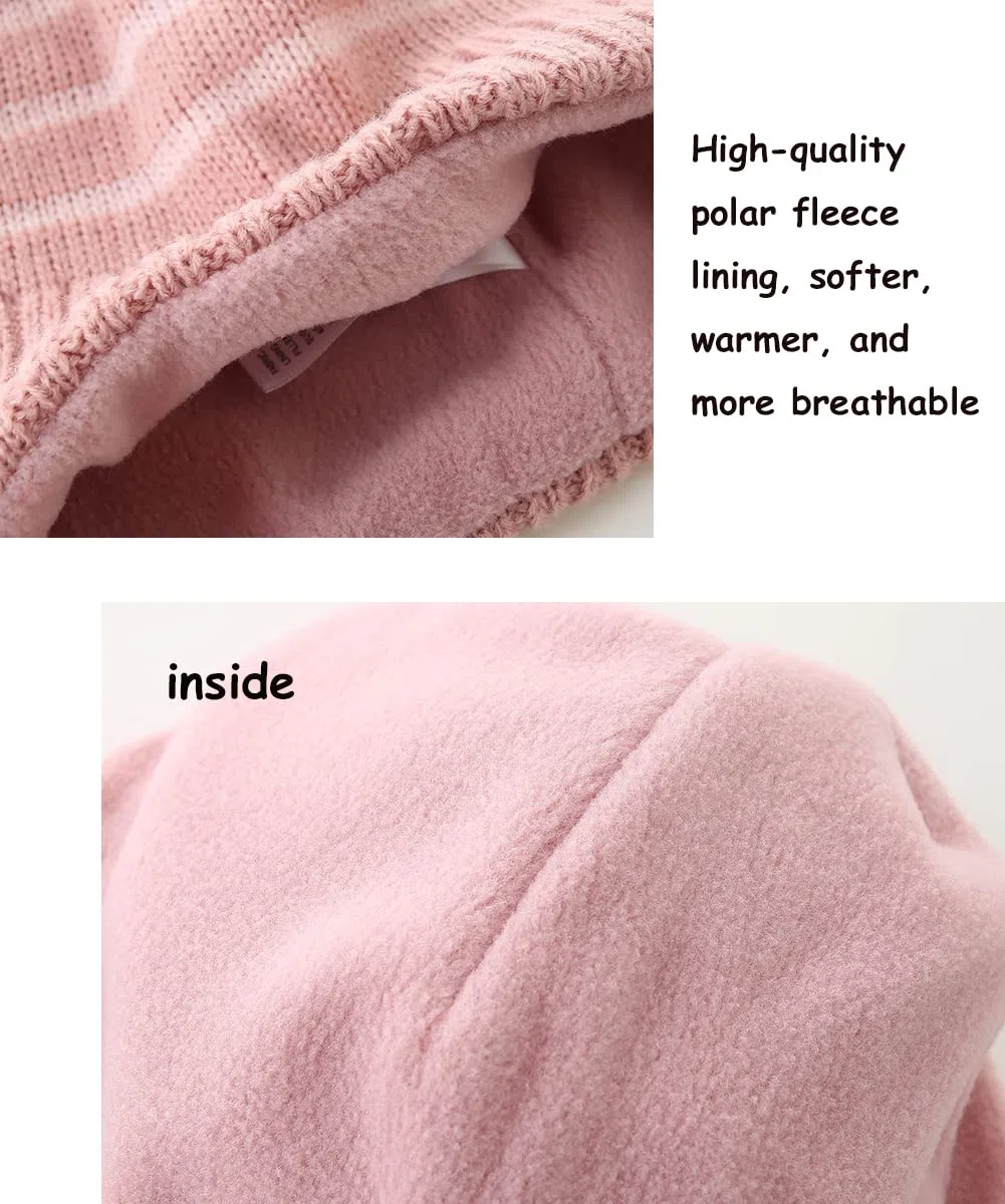 Wintermütze Mädchen Kinder Beanie Earflap Pompon Baby Strickmütze Mädchen