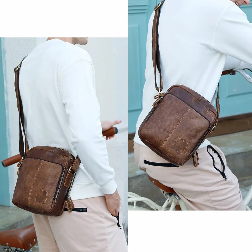 BAIGIO Umhängetasche Herren Leder Schultertasche Vintage Messenger Bag mit Schultergurt Dunkelbraun