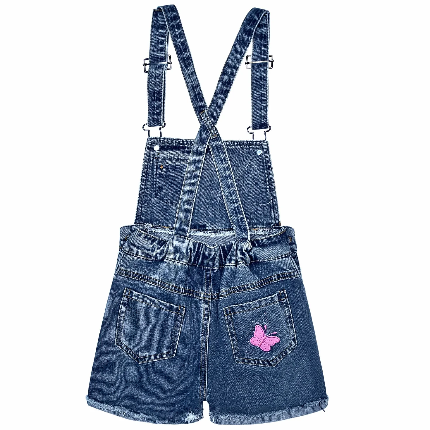 Peacolate 4-10 Jahre Kleines Groß Mädchen Latzhose Bestickte Pailletten Umdrehen Schmetterling Denim Kurze Jeans Overalls