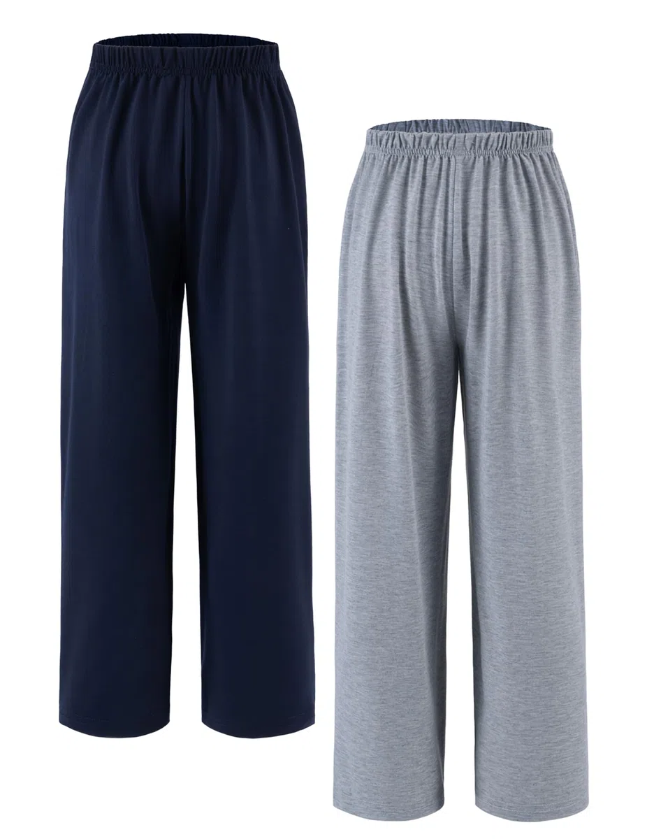Arshiner Jungen 2er-Pack Schlafanzughose Weich Bequeme Pyjamahose Knopfleiste Lang Einfarbig Freizeithos Elastische Taille Mit 2 Taschen Schlafhose für Kinder 7-15 Jahre