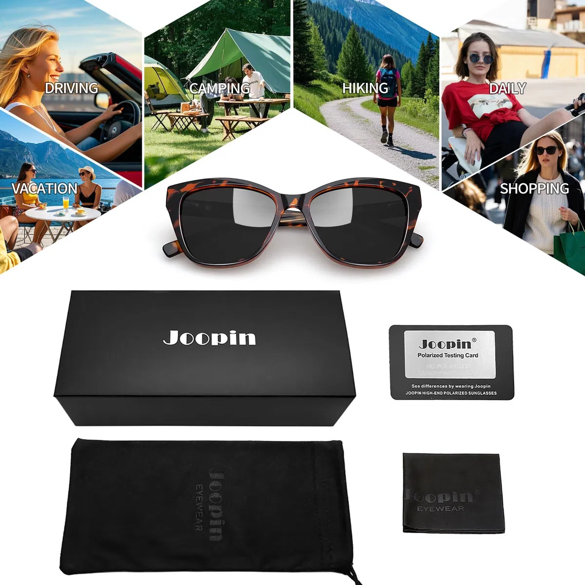 Joopin Acetat Sonnenbrille Damen Cateye Schwarz Modische und Polarisierte 90er Katzenauge Brille Chunky TR90 UV400-Schutz Cosplay Party zum Fahren