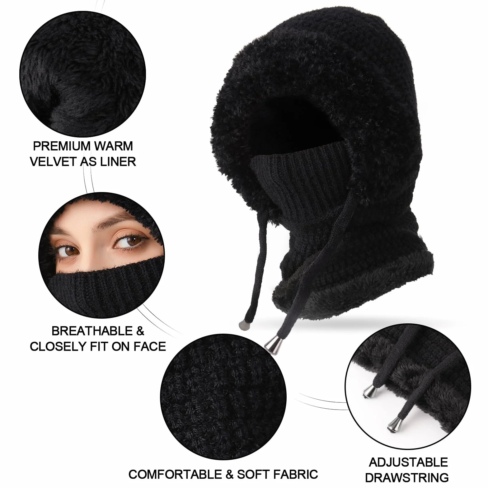 TAGVO Winter Warm Sturmhaube Damen Winddicht Balaclava Mütze Skimaske 3 in 1 Thermo-Fleece-Haube Schal Gesichtsschutz für Outdoor Radfahren, Snowboarden, Skifahren, Motorradfahren
