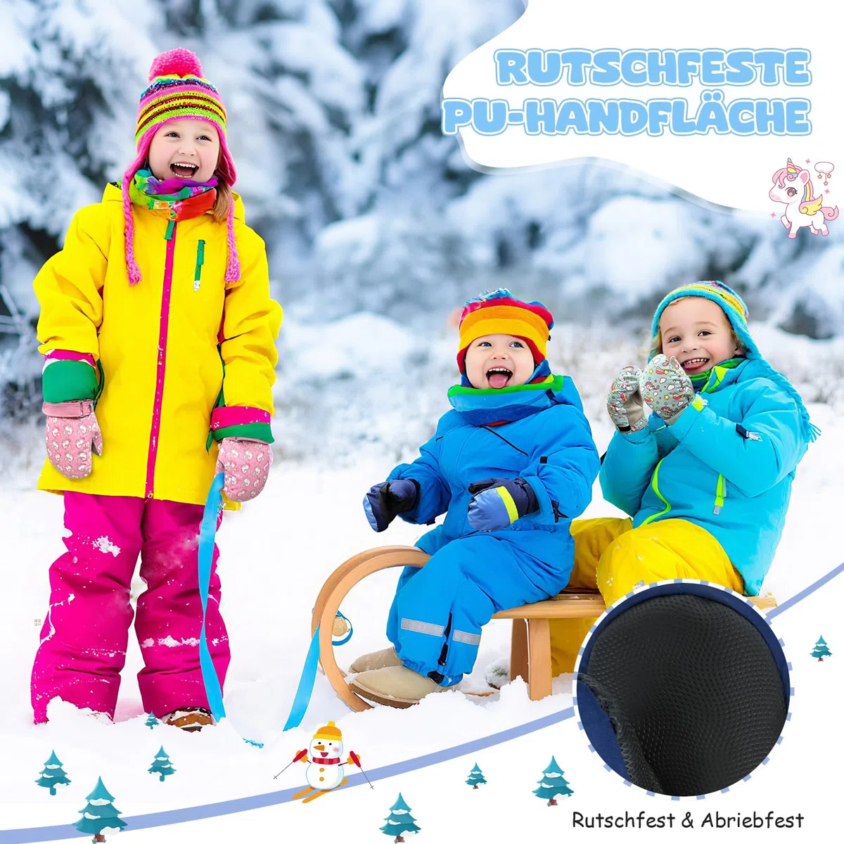 LeapBeast Skihandschuhe Kinder, 2-6 Jahre Handschuhe Kinder wasserdichte, Handschuhe Verstellbaren Bündchen Wintersport, Kinder Fäustlinge für Jungen und Mädchen