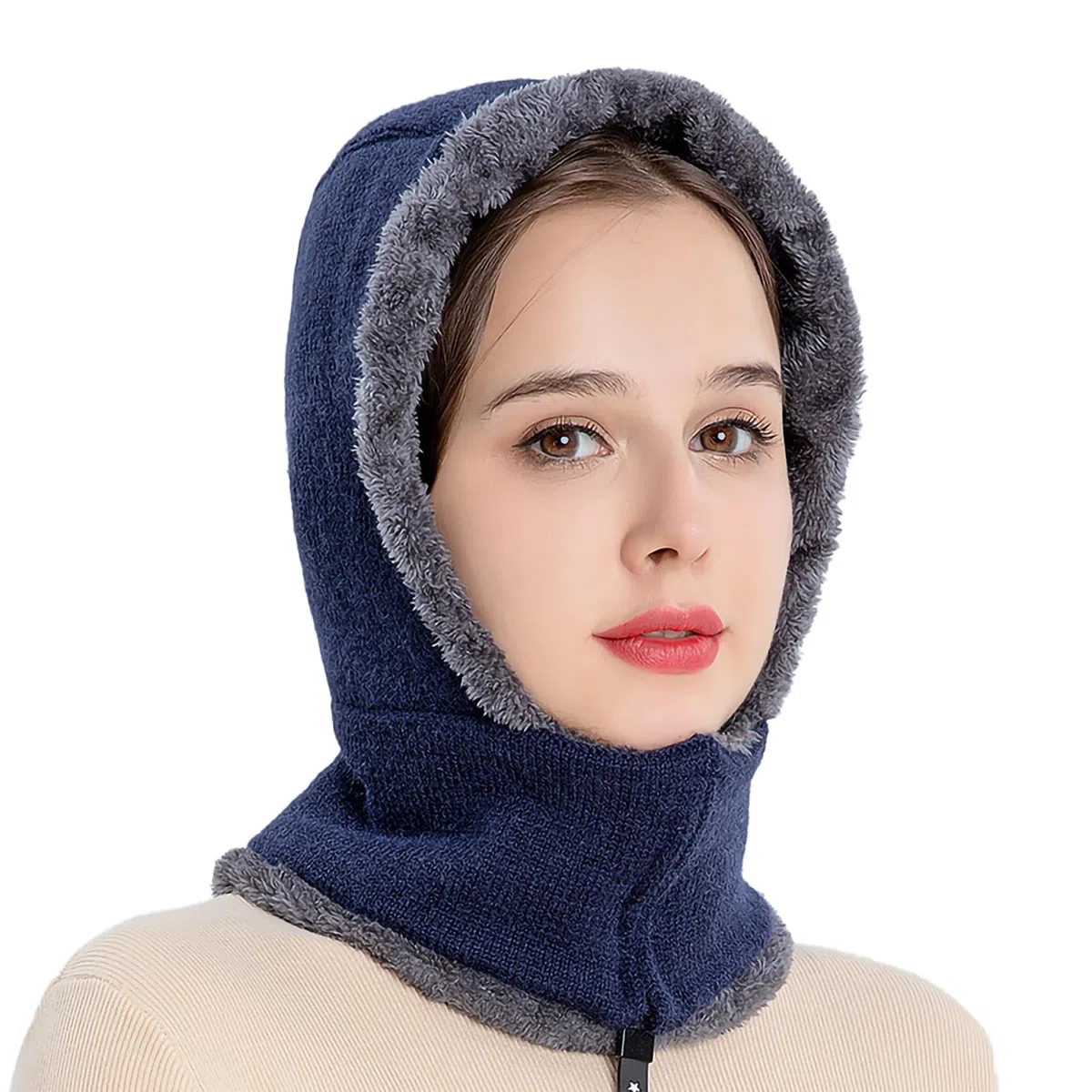Strickmütze Damen Mädchen Balaclava 2 in 1 Winterhüte Schal Set Warm Beanie Mütze mit Ohrenschutz Winddicht Sturmhaube Outdoor Verdickt Skimütze für Snowboarden Radfahren Skating