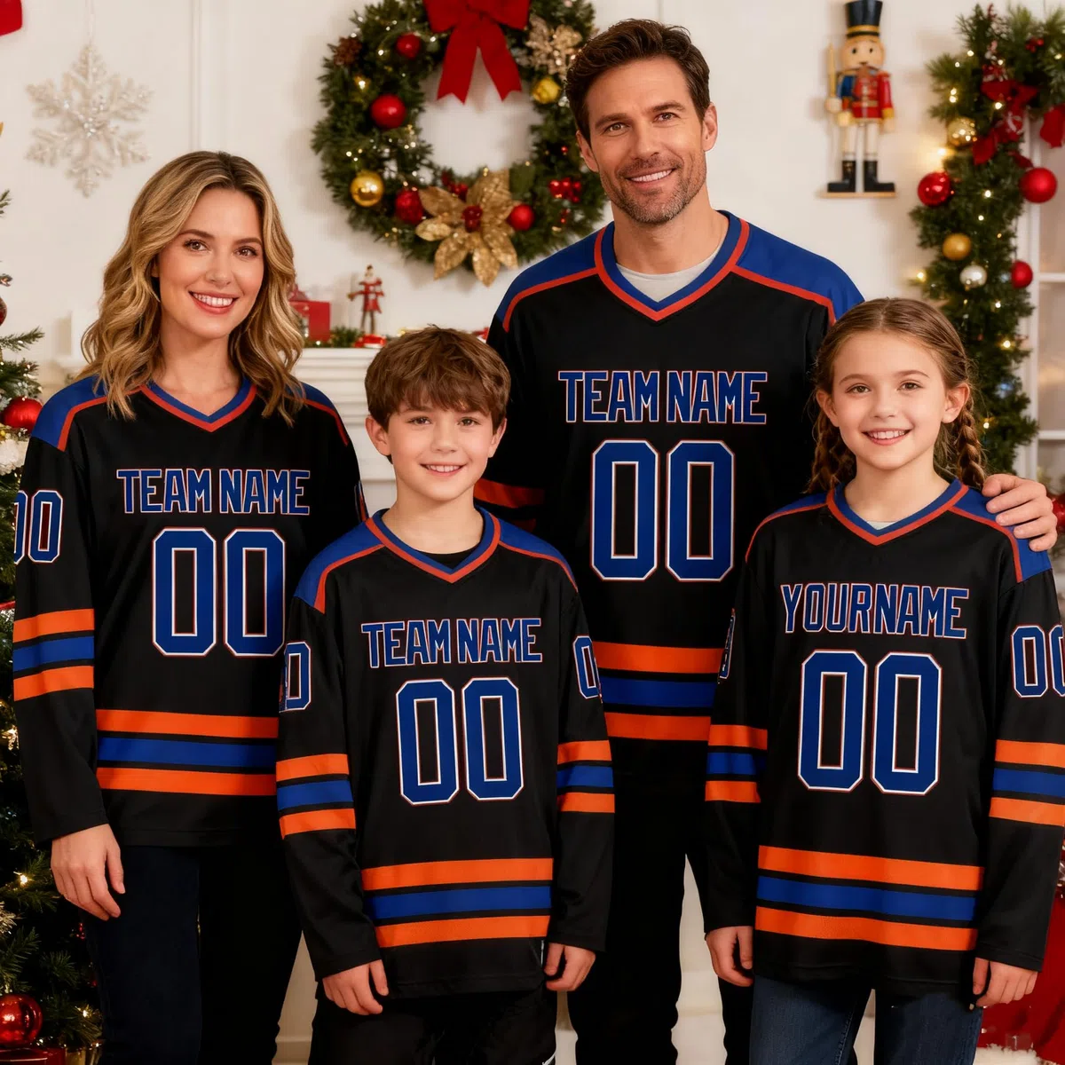 Personalisiertes Eishockeytrikot – Sportliches Langarm-Shirt für die Familie,Individuelles Jersey mit Namen, Nummer & Teamdruck,Eishockey-Shirt als Eltern-Kind-Trikot, maßgeschneidert für Jugendliche