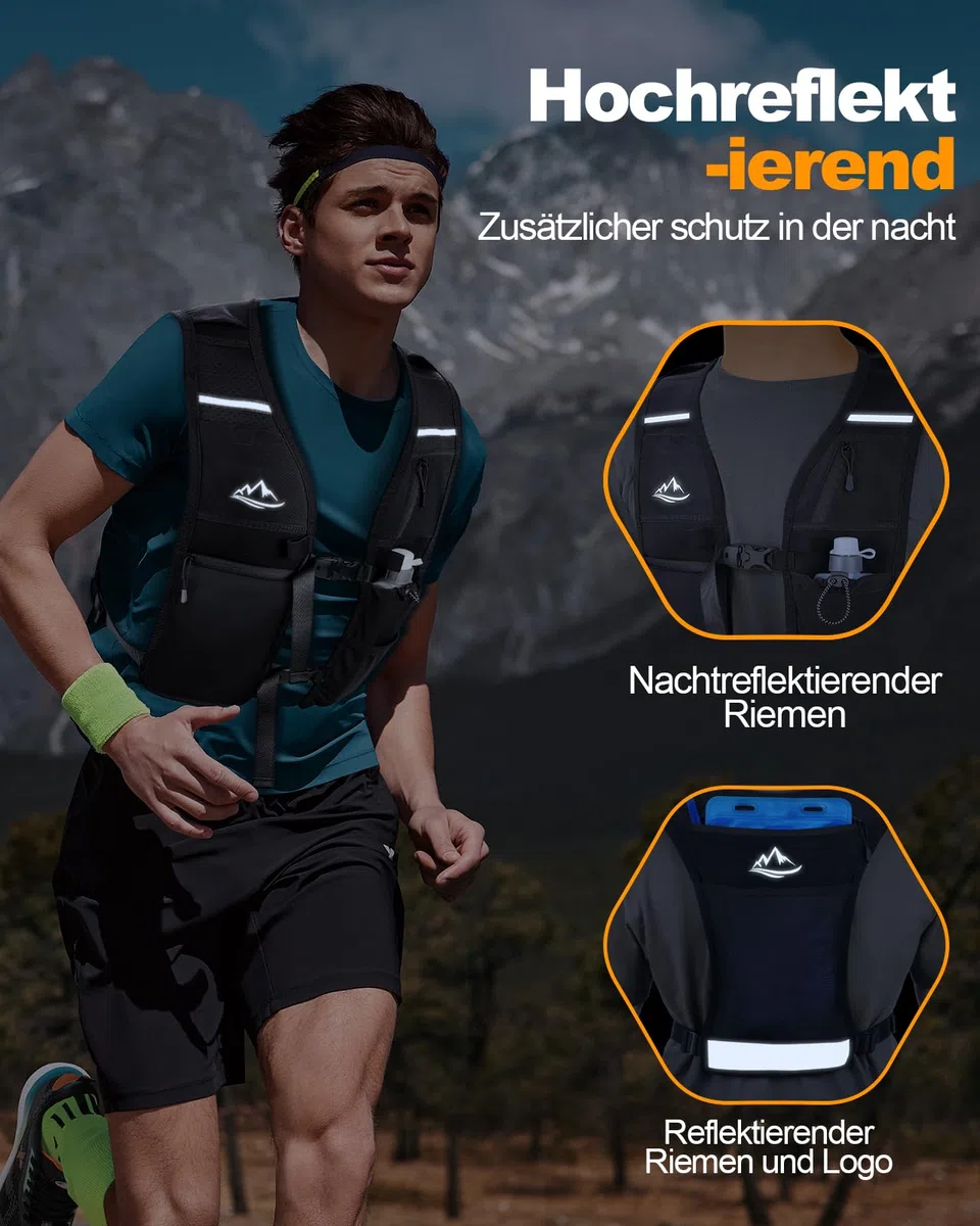 ISEYOU Ultraleicht Laufweste, Reflektierender Trinkrucksack für Damen und Herren, Trail Rucksack Trinkweste, Verstellbarer Running Vest Fahrradrucksack für Läufe, Jogging, Radfahren, Marathons