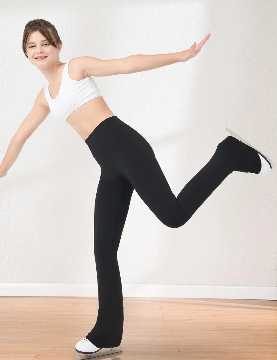 Mädchen Eiskunstlauf Leggings Hohe Taille Stretch Praxis Skaten Kinder Teen Training