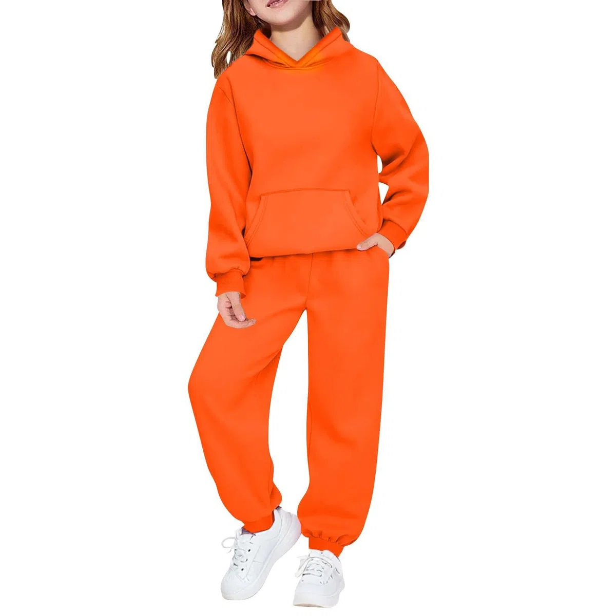 Generisch Jogginganzug Mädchen Kinder Trainingsanzug Einfarbig Sportstyle Activewear Winter Sportanzug mit Tasche Y2K Hip Hop Baggy Outfit apuzenpullover und Jogginghose Sportkleidung