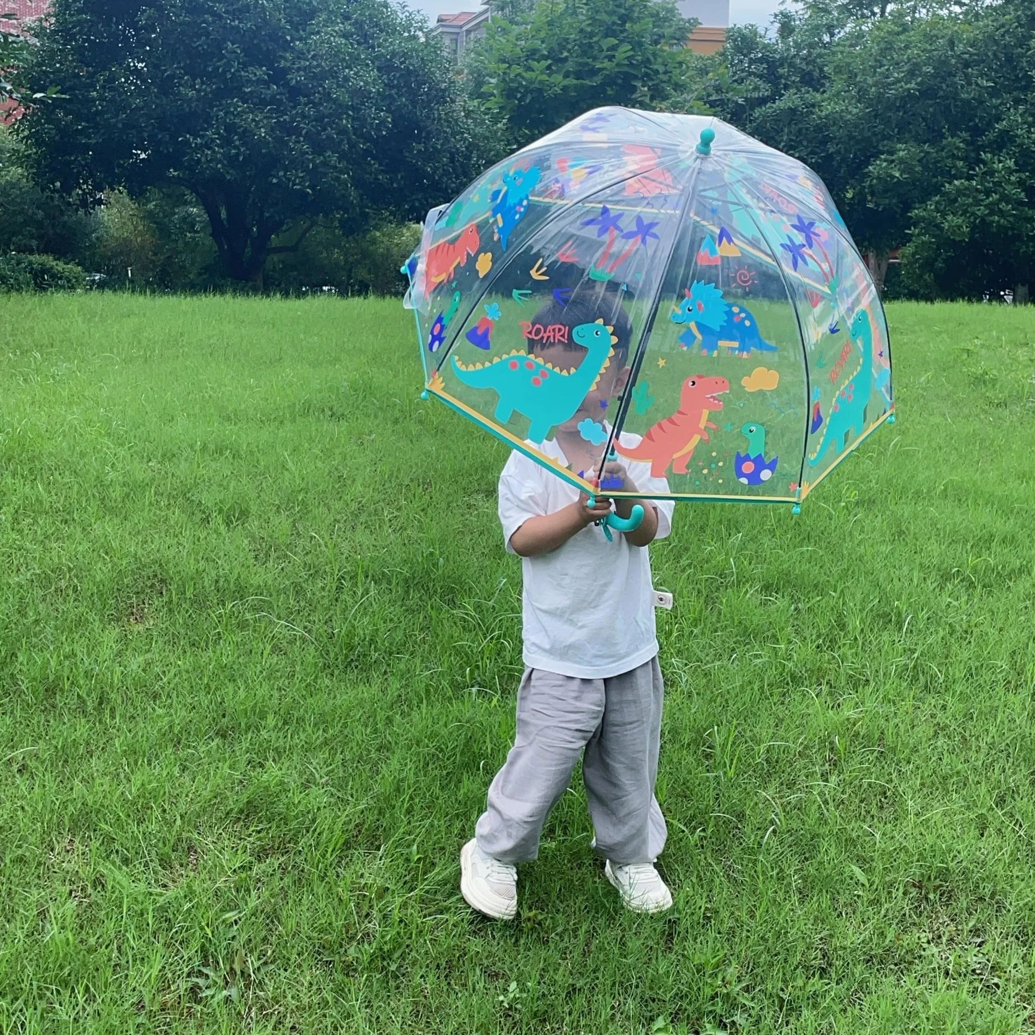Generisch Kinder Regenschirm Kinder mit Kuppeldach Leichtes Niedliches Lustiges Design, Wind- und Regenschutzschirm,Stockschirm in Glockenform Transparent - Geschenke für Kinder