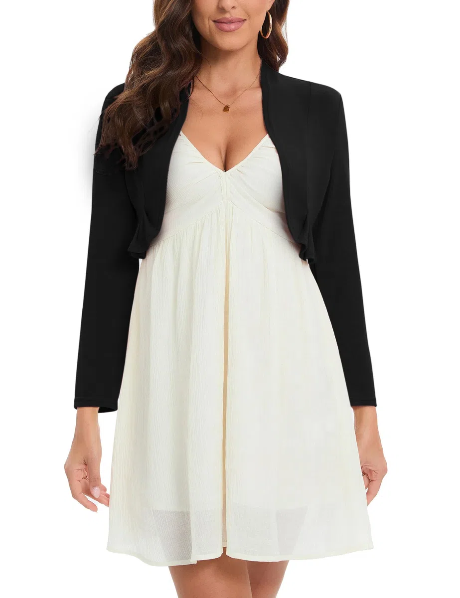 Bolero Damen Festlich Langarm Ärmel Elegant Strickjacke Kurz Cardigan Bolerojacke Open Front Shrug Oberteile