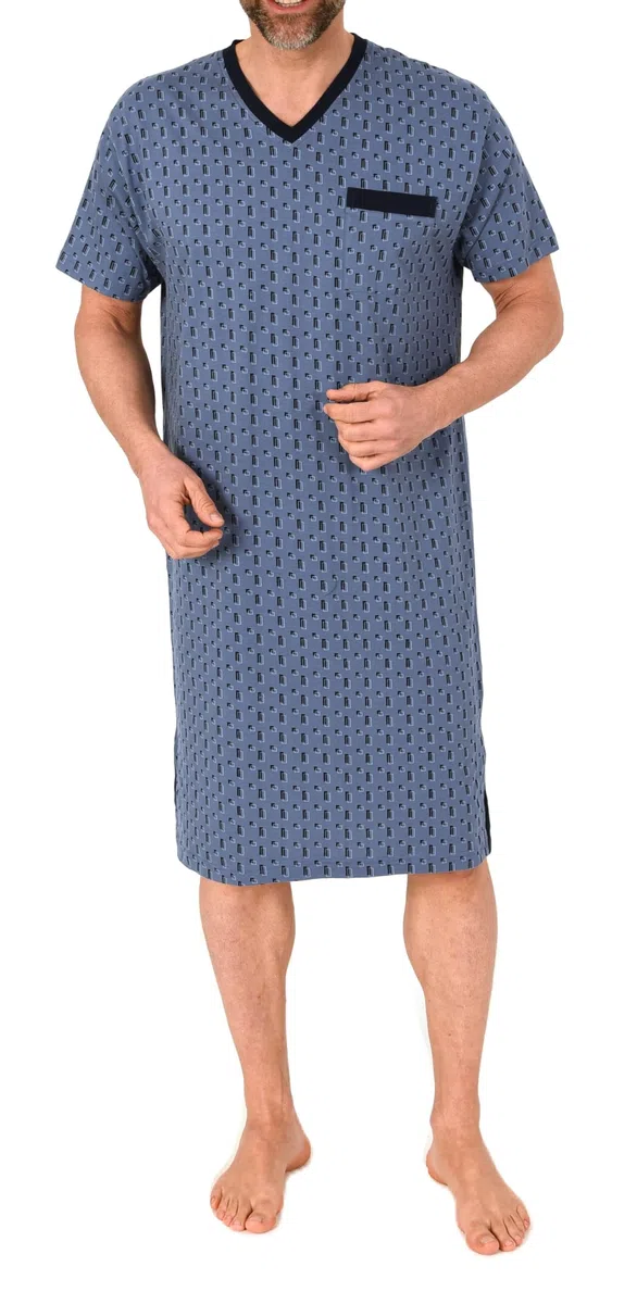 Normann Herren Kurzarm Nachthemd im edlen Minimal-Print - Sleepshirt auch in Übergrößen