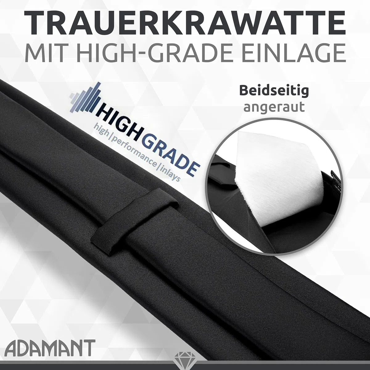 ADAMANT Deutsche Markenkrawatte schwarz- matt, elegant-fein, dezent, für Beerdigungen und Business