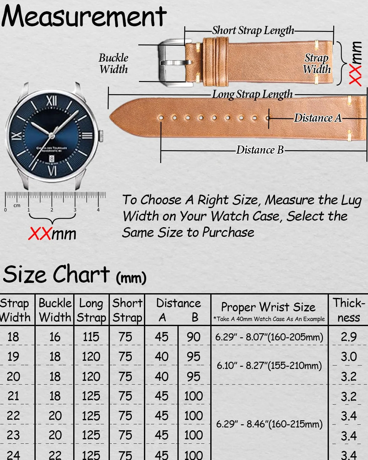 REZERO Schnellverschluss-Uhrenarmbänder aus Kalbsleder, Uhrenbänder, Uhrenarmband aus weichem Leder für Herren und Damen, 18 mm, 19 mm, 20 mm, 21 mm, 22 mm, 23 mm, 24 mm