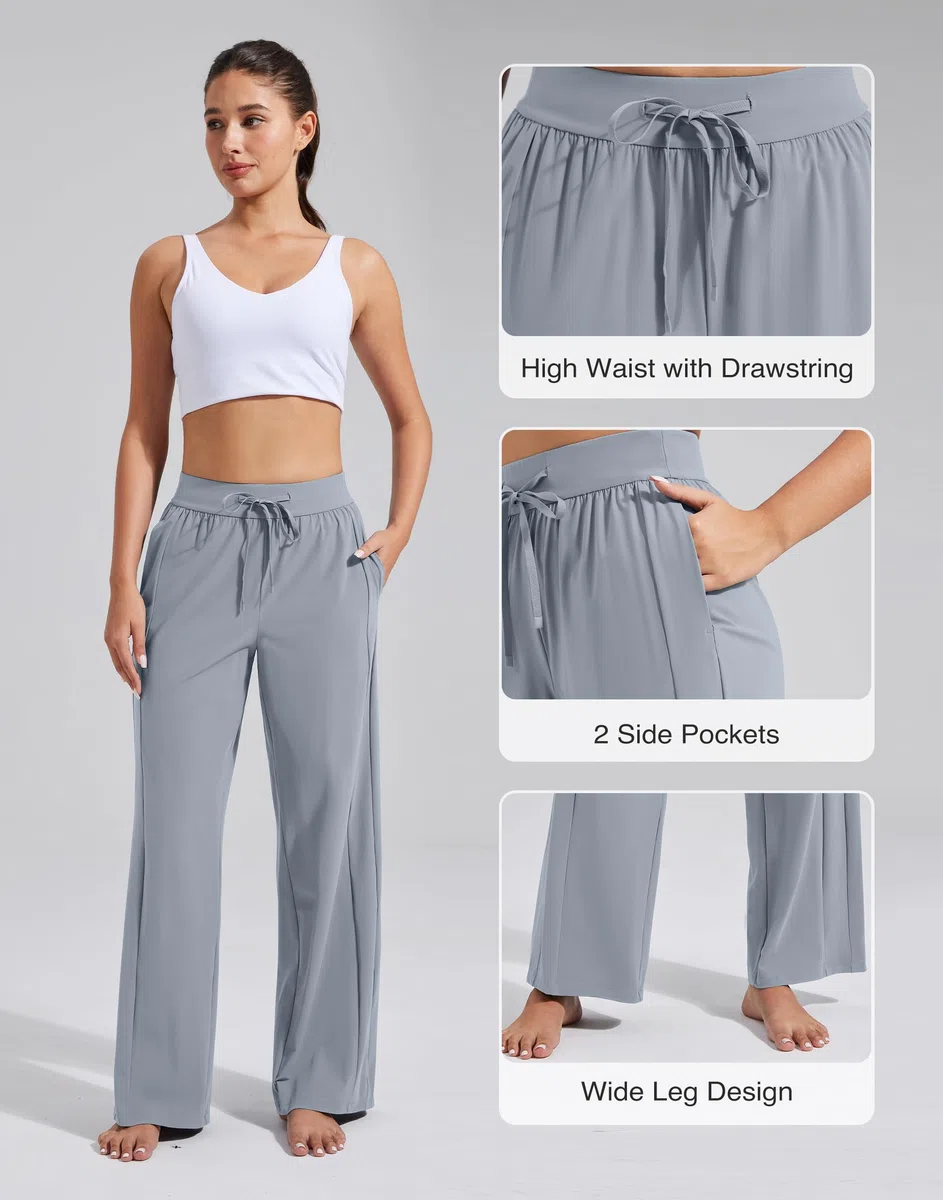 Pioneer Camp Jogginghose Weit Lang Sporthose Damen mit UPF100+ Sonnenschutz Freizeithose,Leicht Atmungsaktiv Stretch Bund Yogahose mit Kordelzug Taschen