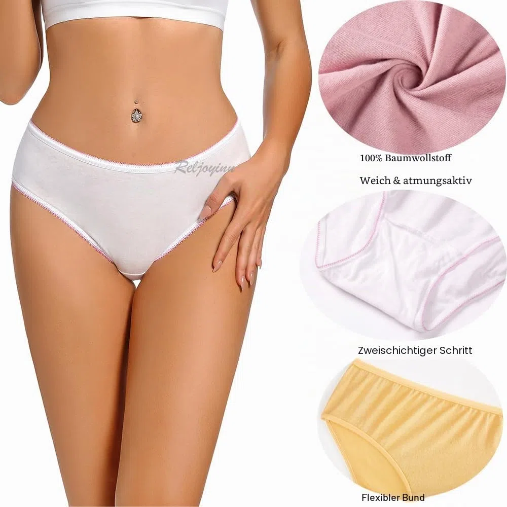 Einweg Unterhosen für Damen, 100% Baumwolle, Mittlere Taille,Einmalslips für Reisen,Krankenhausaufenthalte,Einwegunterwäsche(10er-Pack)