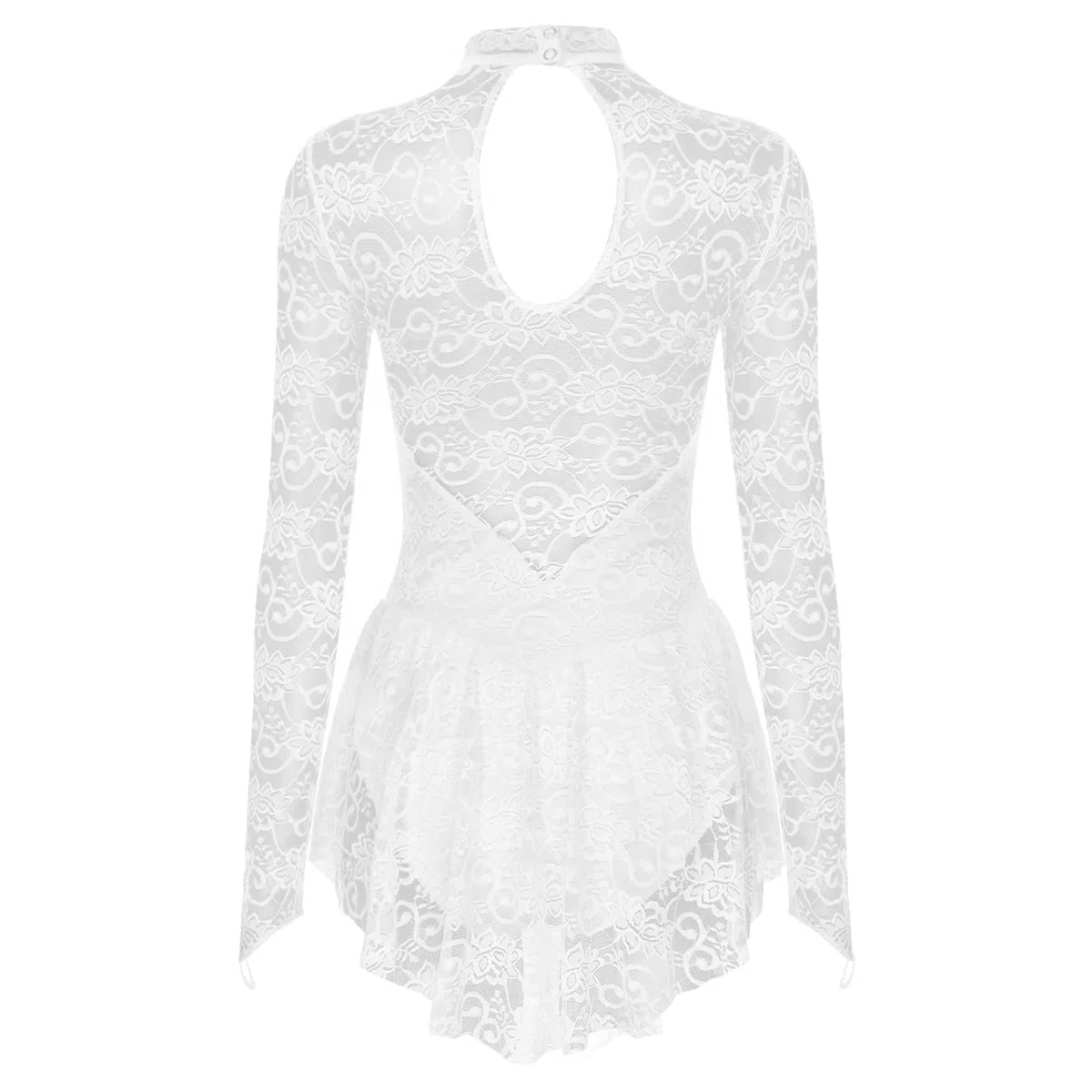 Sywiyi Damen Eislaufkleid Langaem Spitze Kürkleid Rollkunstlauf Kleid Tanz Trikot Unregelmäßige Tanzkleid Elegant für Performance Wettkampf