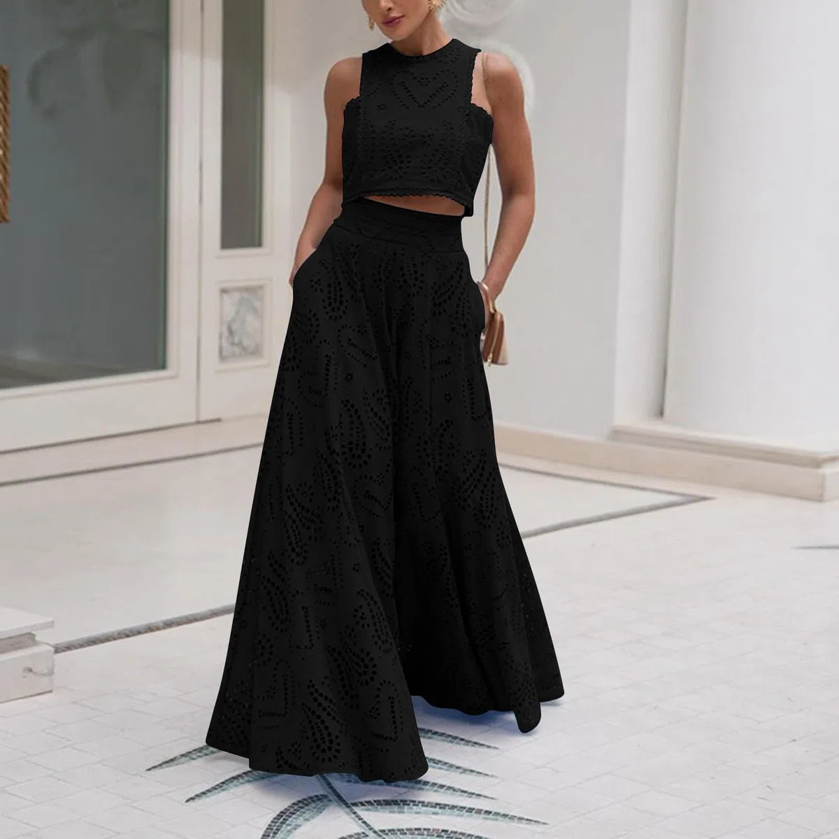 2-teiliges Set für Damen, ärmelloses Tanktop und A-Linienrock mit elastischer Taille, Loungewear-Set, elegantes zweiteiliges Kleid, Streetwear, Sommer-Strandkleidung