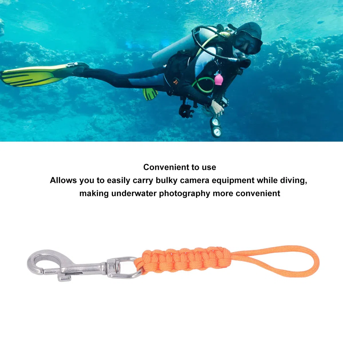 Diving Camera Lanyard, 360 Degrees Flexible Rotation Underwater Camera Housing Carrying Lanyard Parachute Rope with Quick Release Buckle for Underwater Photography (CardyVencl8wl-11)