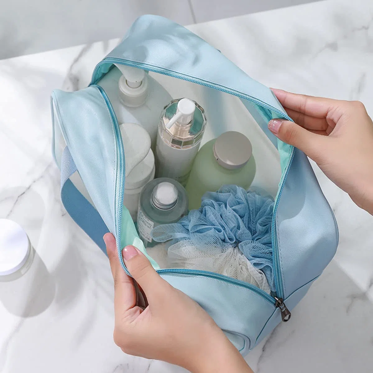 LEcylankEr Kosmetiktasche Transparent 3 Stück Make-up Tasche Wasserdicht Transparent kulturbeutel Reise Set (Blau)