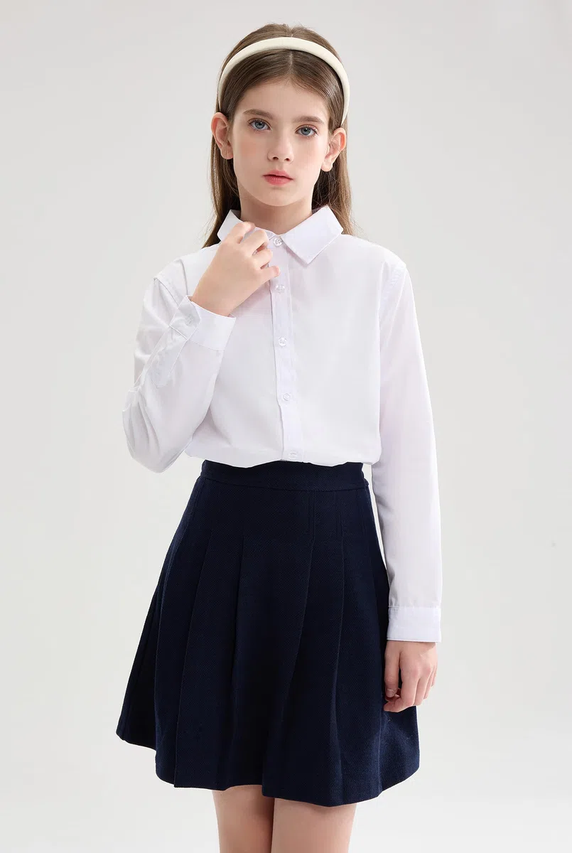maoo garden Mädchen weißes Schuluniformhemd Langarmbluse Button-Down-Bluse