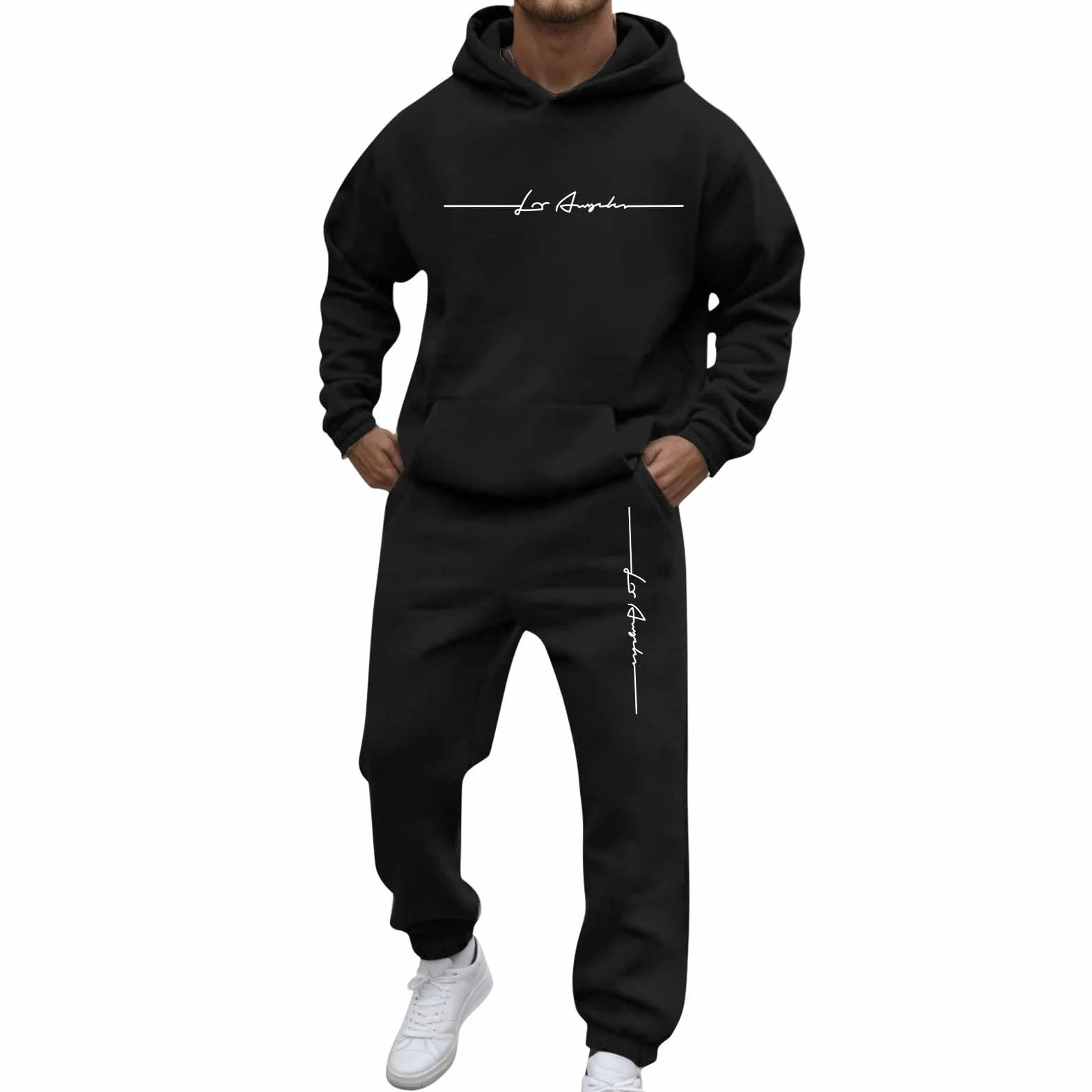 Jogginganzug Herren Trainingsanzug Freizeitanzug Einfarbig Hoodie Langarm mit Taschen Hausanzug 2-Teilig Fitness Kapuzenjacke Jogginghose Sportanzug Set Jogging Jogging Gym Tracksuit