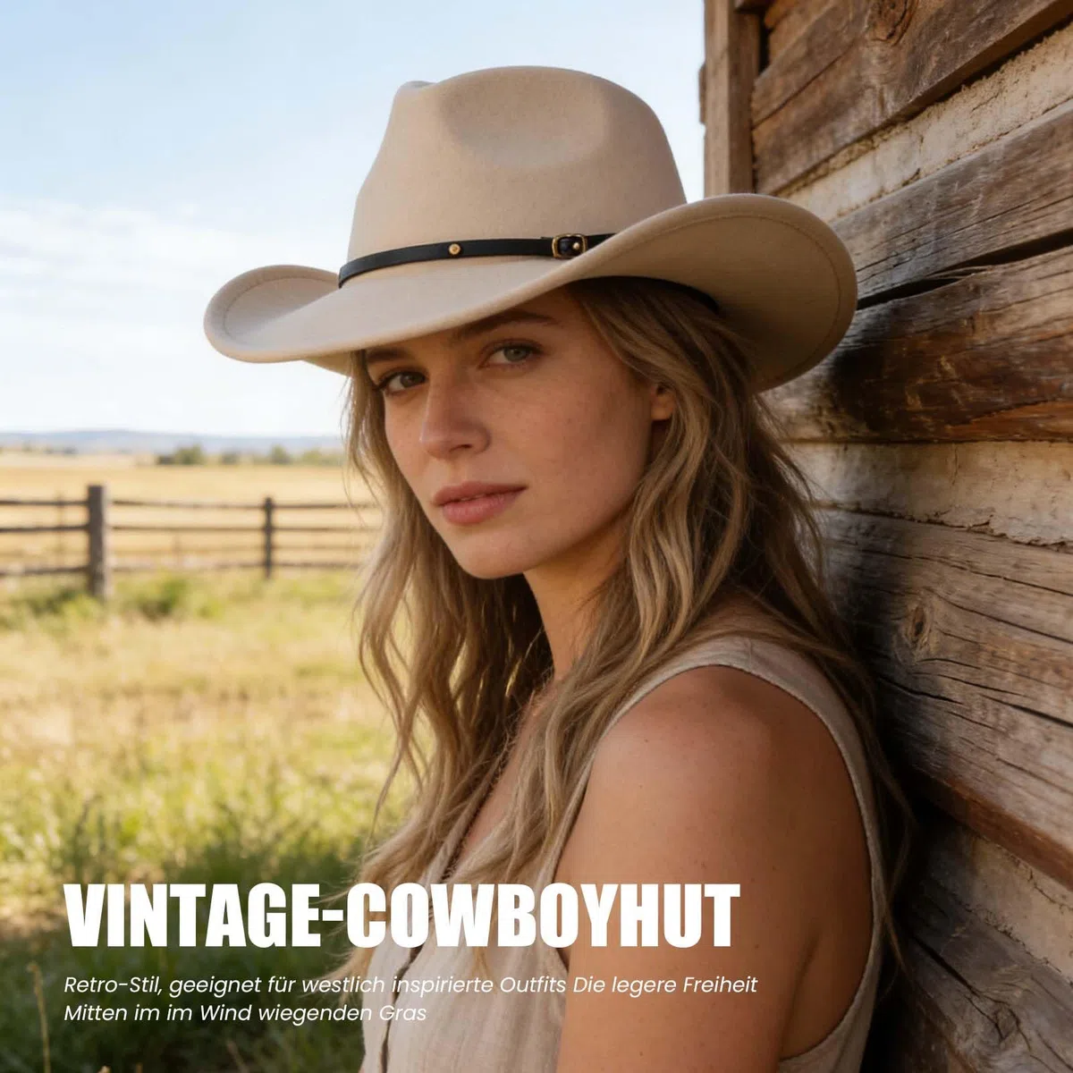 Western-Cowboyhut für Herren und Damen, klassischer Western-Fedora-Hut aus Filz, breite Krempe, perfekt für Cowboyhut, Kostüm und Outdoor-Aktivitäten (gebrochenes Weiß)