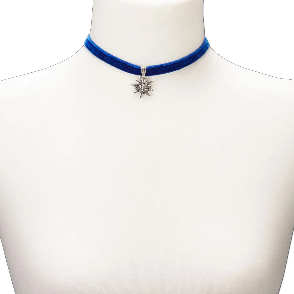 Alpenflüstern Trachten-Samt-Kropfband Strass-Edelweiß klein - Trachtenkette enganliegend, Kropfkette elastisch, Damen-Trachtenschmuck, Samtkropfband schmal in traditionellen Farben DHK099
