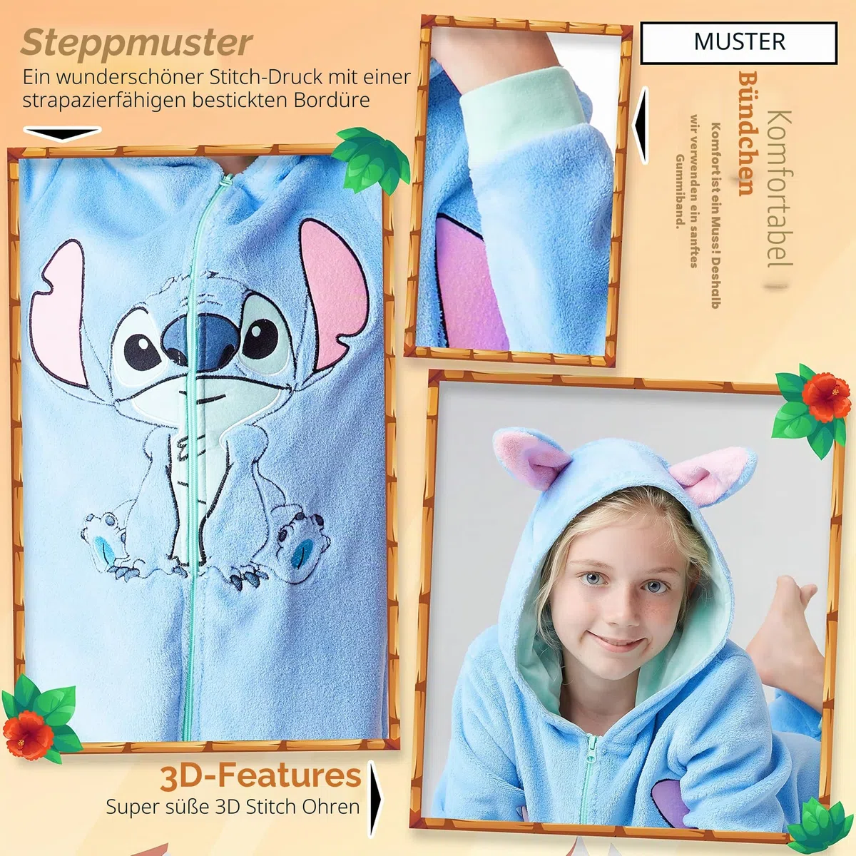 Disney Stitch Onesie Mädchen, Kuschelige Warm Einteiler Schlafanzug Kinder, Baby Yoda Geschenke für Mädchen Weihnachten