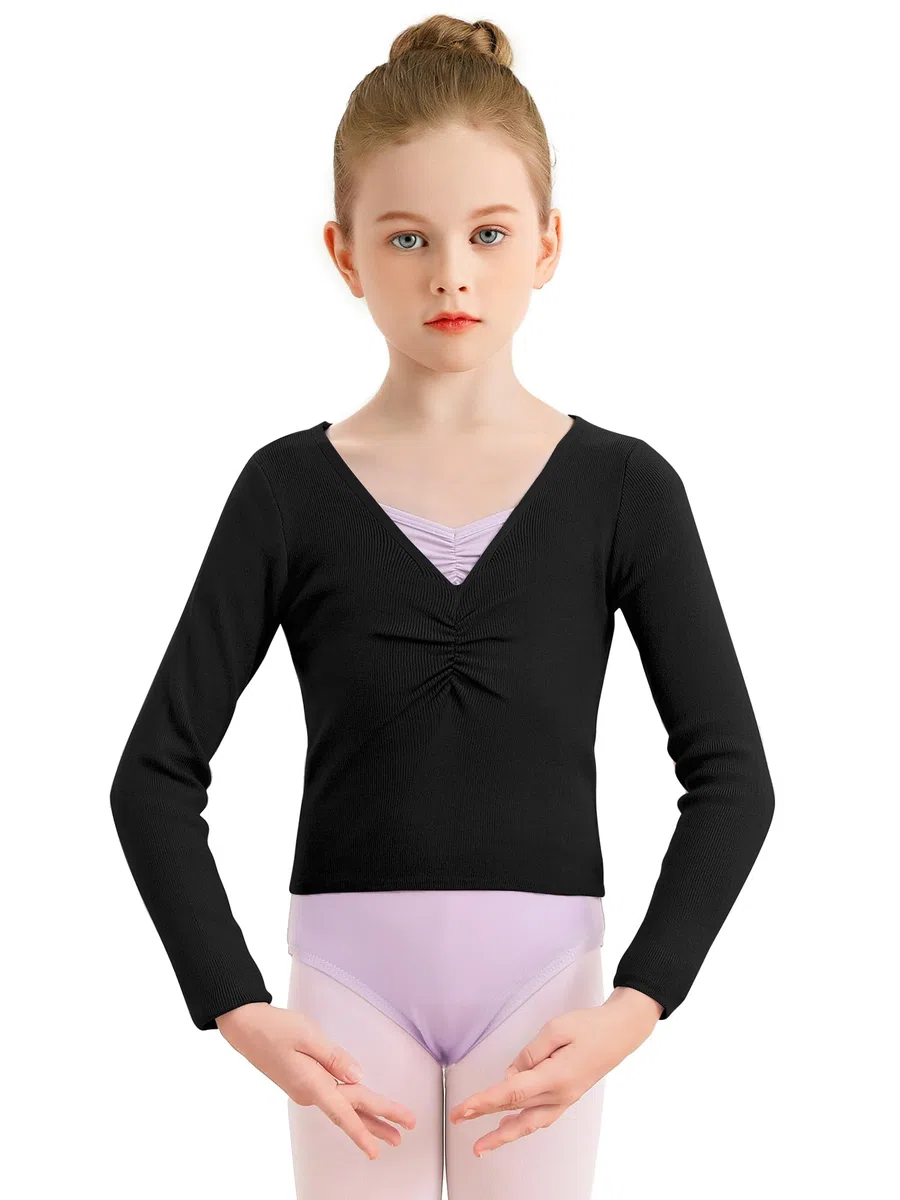 Kinder Mädchen Tanzpullover V-Ausschnitt Ballett Bolero Ballett Top Girl Strickpullover Langarm 3-11 Jahre (DE/NL/SE/PL, Numerisch, 150, Regular, Schwarz)