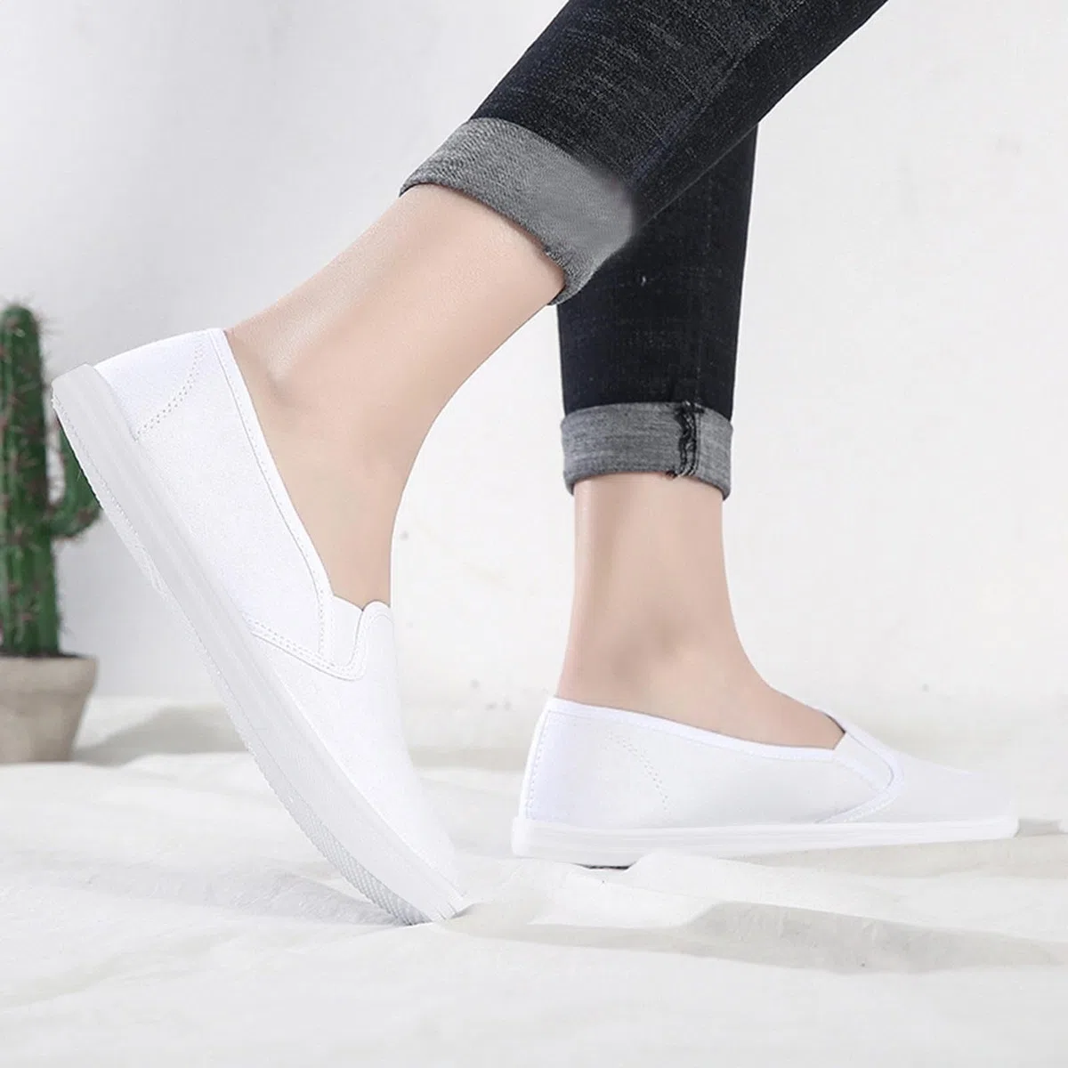 Flache Schuhe für Damen, weite Passform, Segeltuchschuhe, leicht, bequem, lässig, atmungsaktiv, Halbschuhe, ohne Schnürsenkel, modische Stoffschuhe für Damen